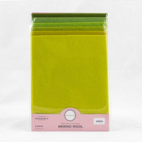 Sue Spargo Merino Wool - Fabric Pack GREEN - Fat 1/32 (9" x 7")