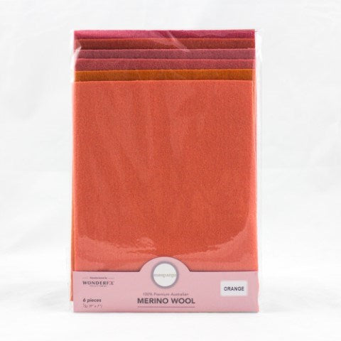 Sue Spargo Merino Wool - Fabric Pack ORANGE - Fat 1/32 (9" x 7")