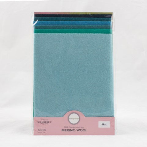 Sue Spargo Merino Wool - Fabric Pack TEAL - Fat 1/32 (9" x 7")