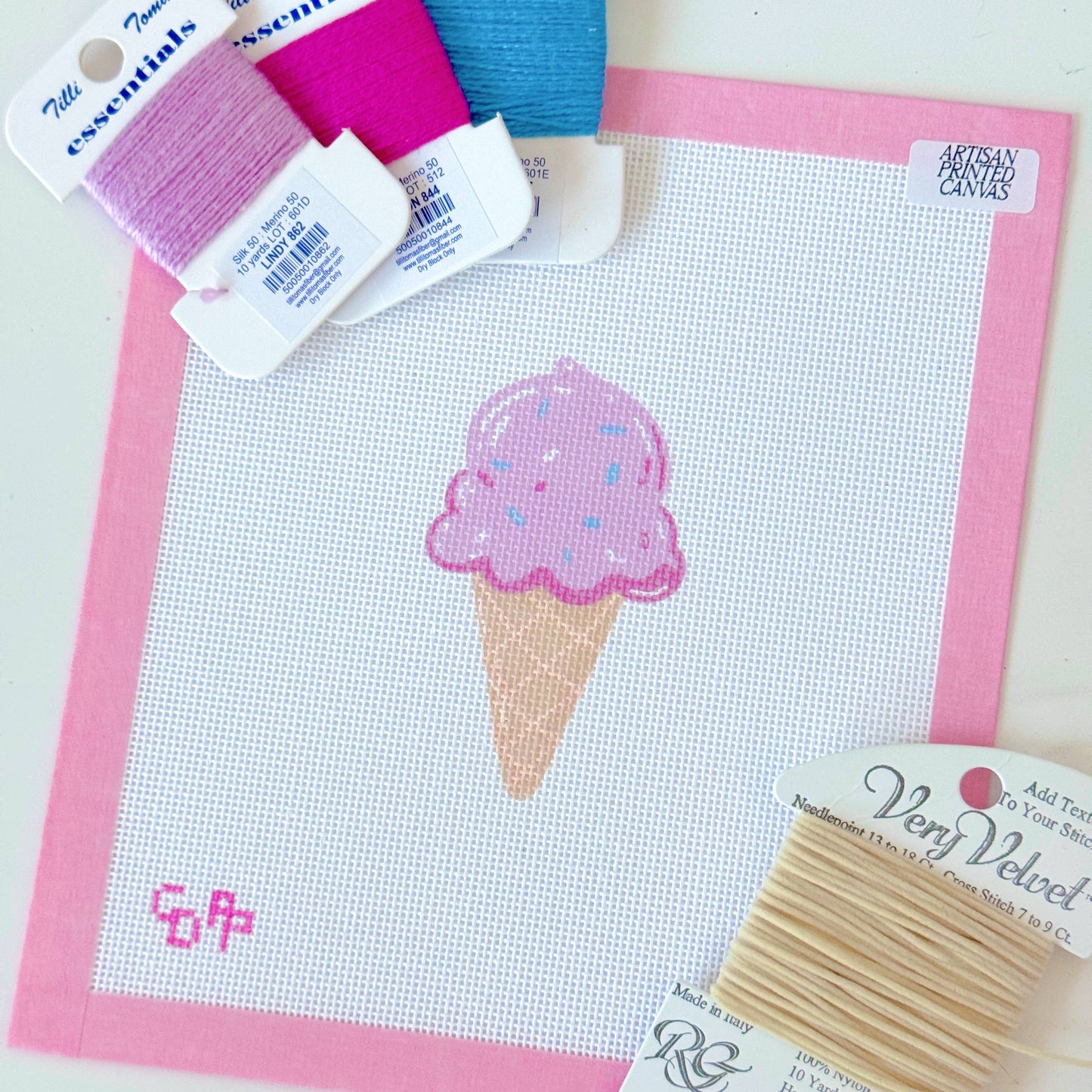 Summer Ice Cream - Needlepoint Canvas - Artisan Printed - 18 Mesh