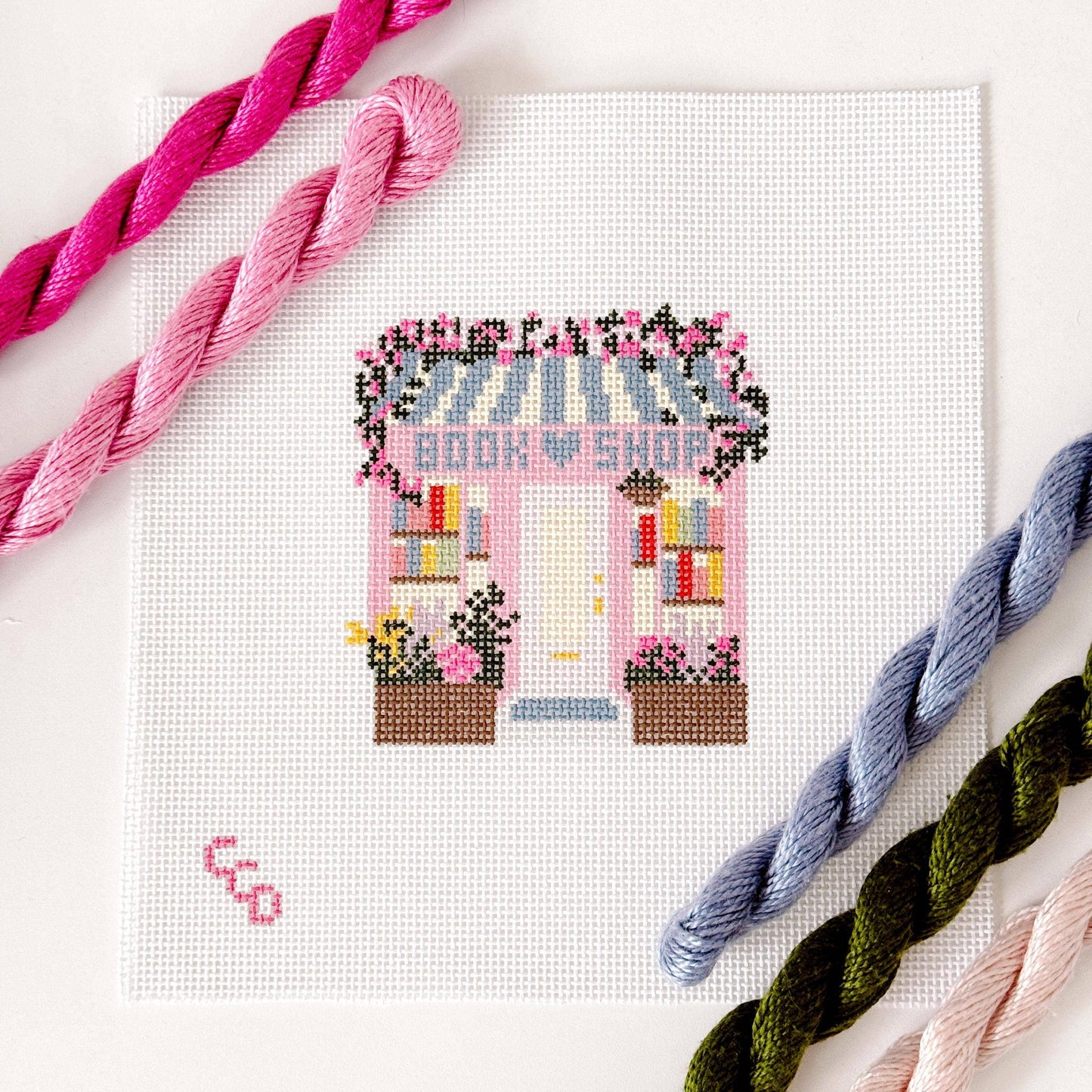 Book Shop Storefront - Needlepoint Canvas - Hand Painted