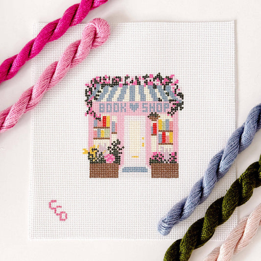 Book Shop Storefront - Needlepoint Canvas - Hand Painted