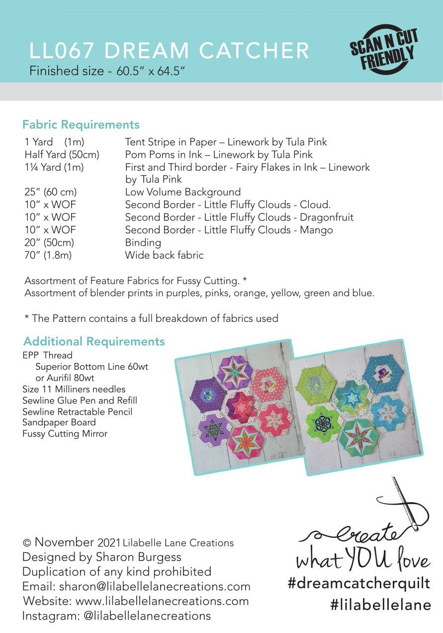 Dream Catcher Quilt by Lilabelle Lane Creations -English Paper Piecing PDF Pattern + SVG Download for Brother Scan N Cut or Cricut Machines