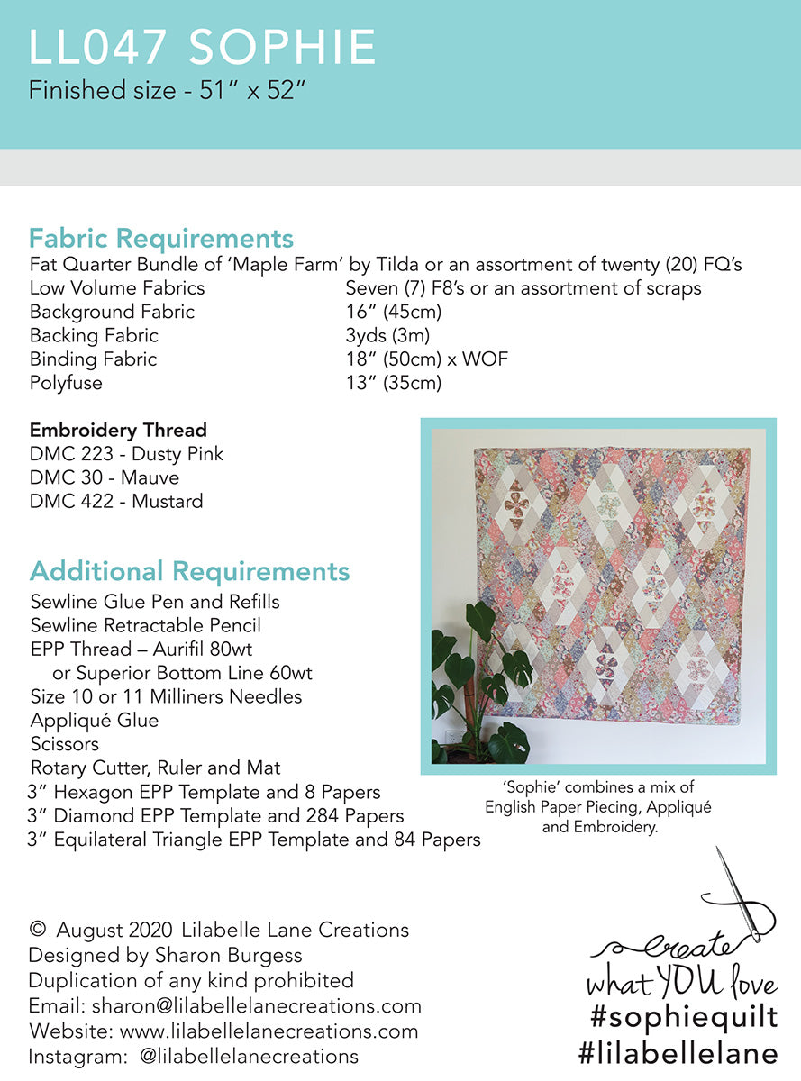 Sophie Quilt by Lilabelle Lane Creations - English Paper Pieced Pattern with SVG Download for Brother Scan N Cut or Cricut Machines