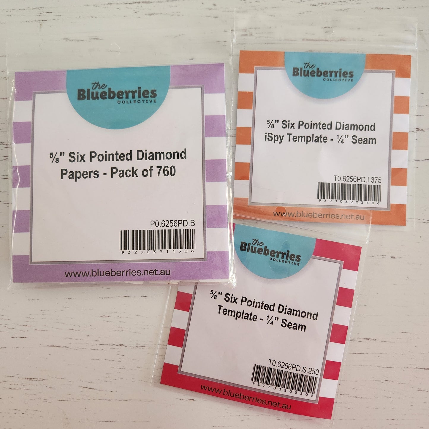 5/8" Six Pointed Diamond EPP Papers and Templates - Mrs Carpenter Quilt