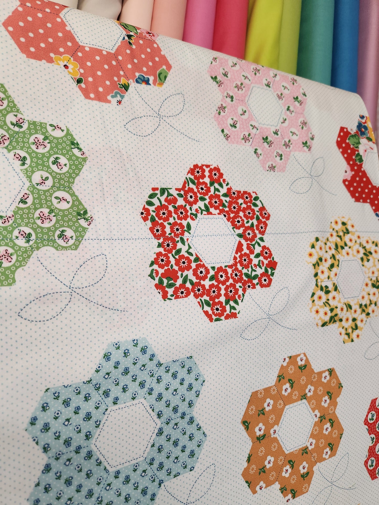 Flower Market - Grandmothers Garden Quilt PANEL -  by Poppy Cotton